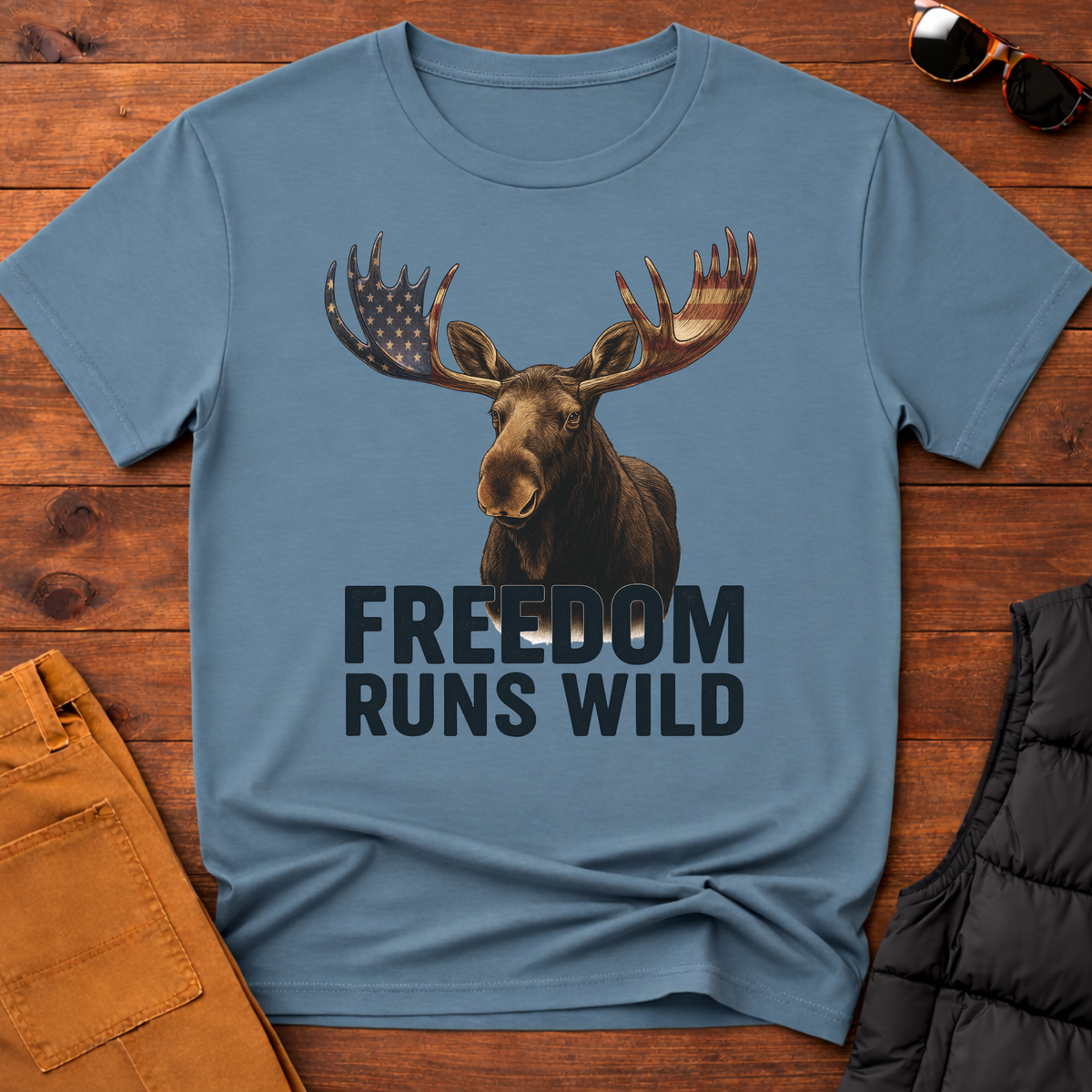 Patriotic Moose Freedom Runs Wild T-Shirt