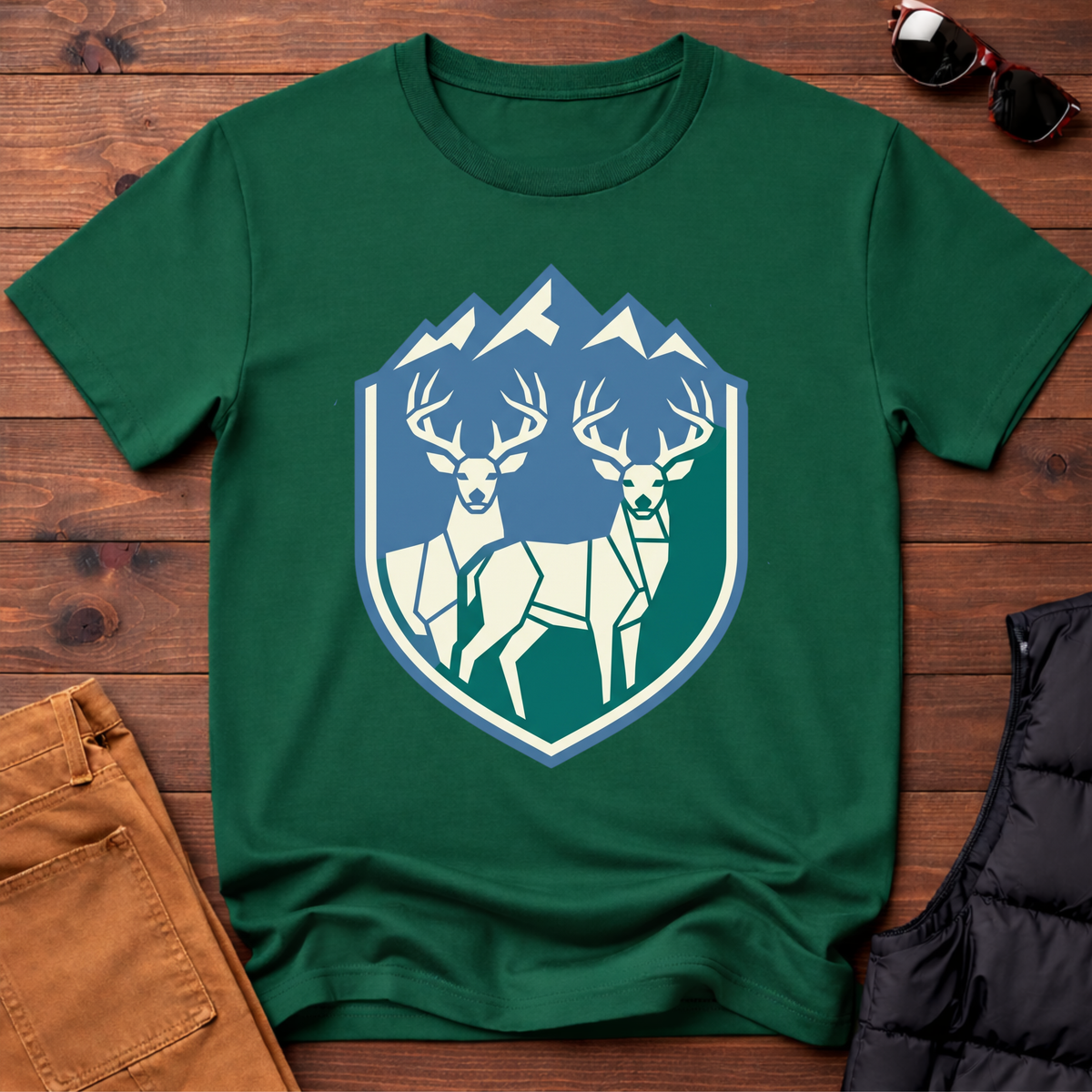Geometric Deer Mountain Badge T-Shirt