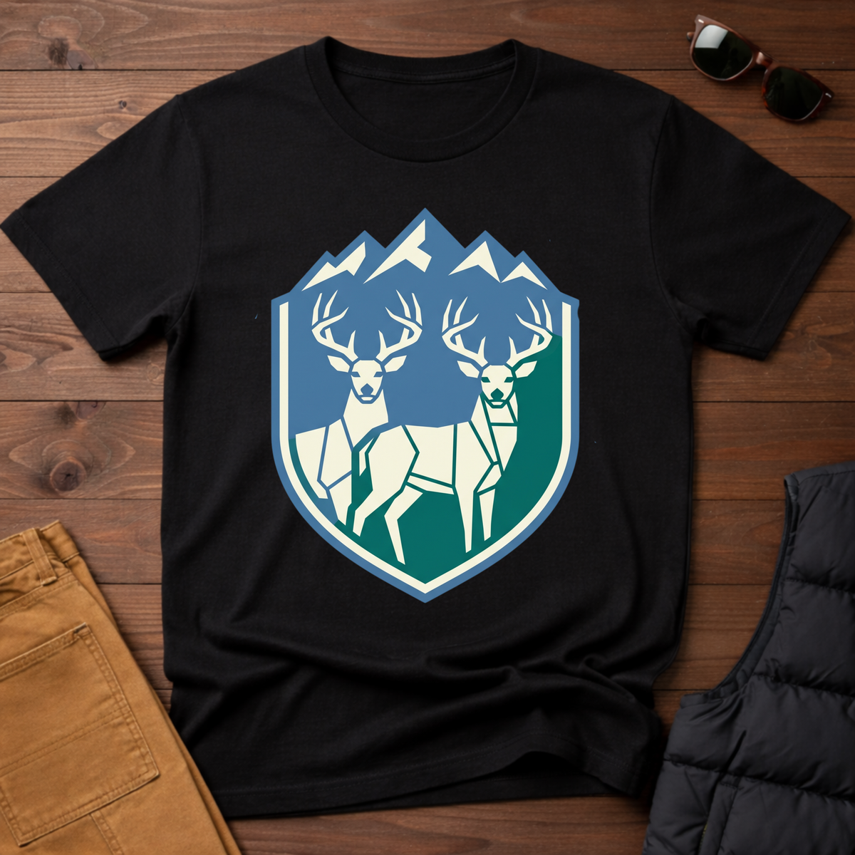 Geometric Deer Mountain Badge T-Shirt