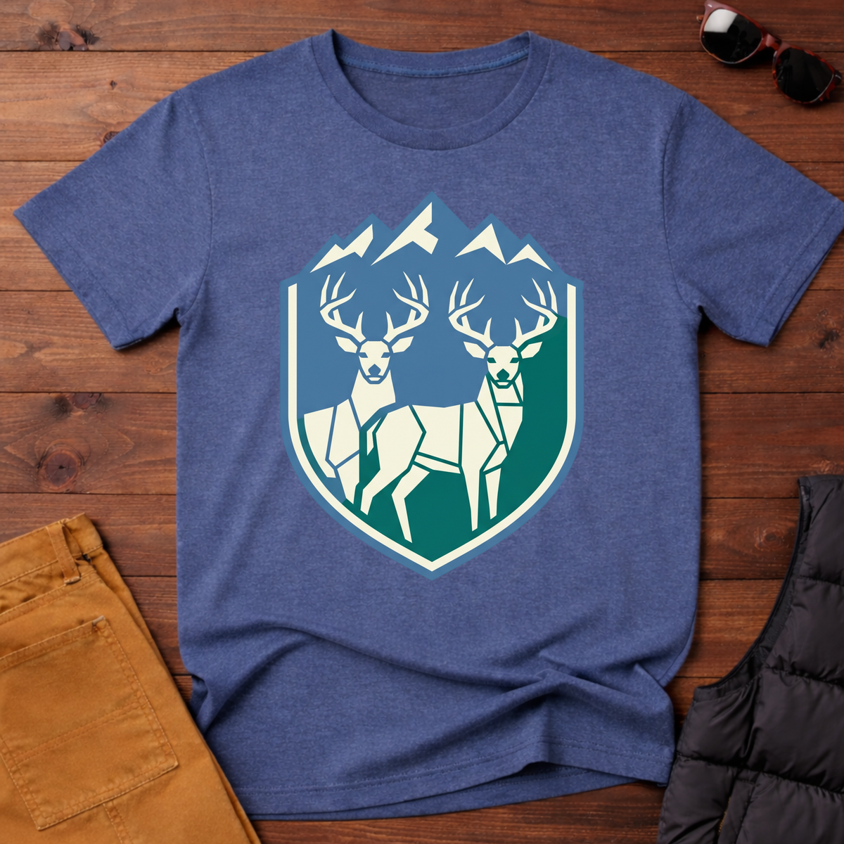 Geometric Deer Mountain Badge T-Shirt
