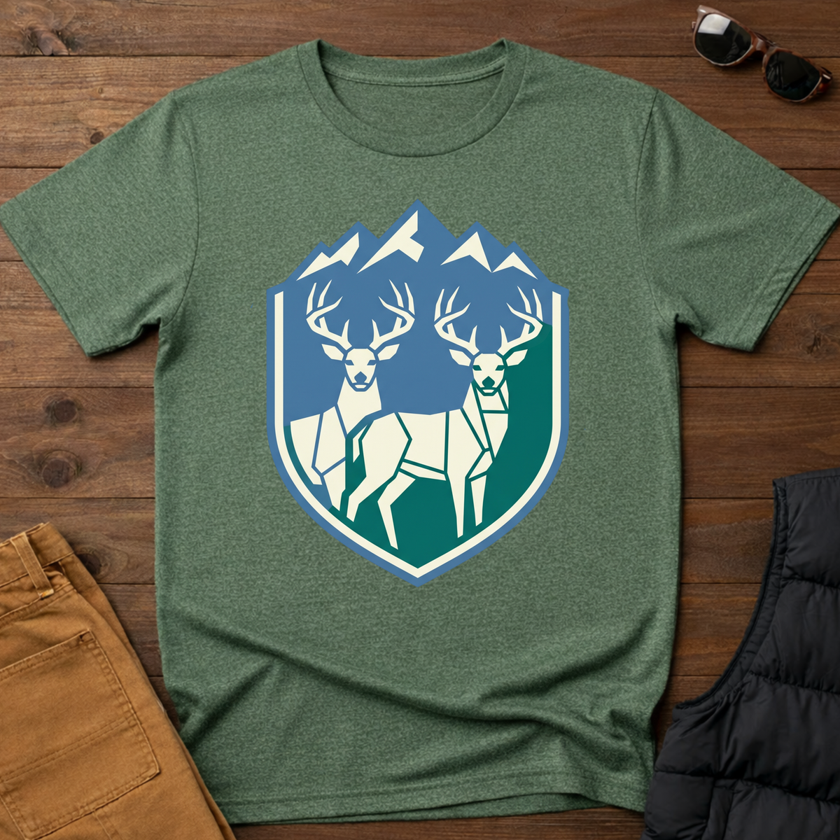 Geometric Deer Mountain Badge T-Shirt