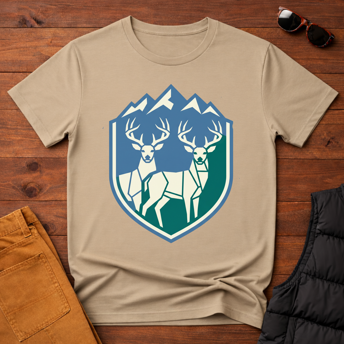 Geometric Deer Mountain Badge T-Shirt