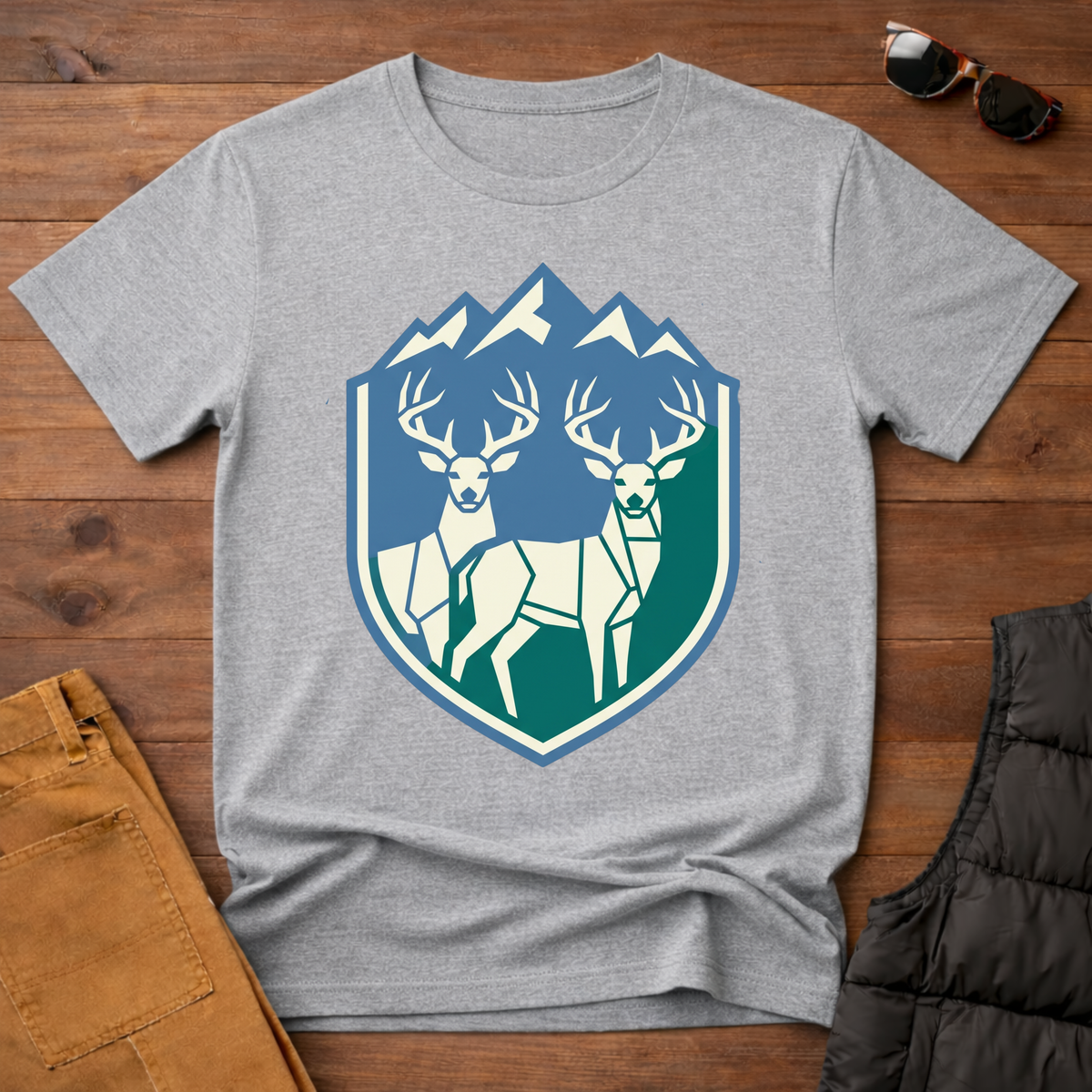 Geometric Deer Mountain Badge T-Shirt