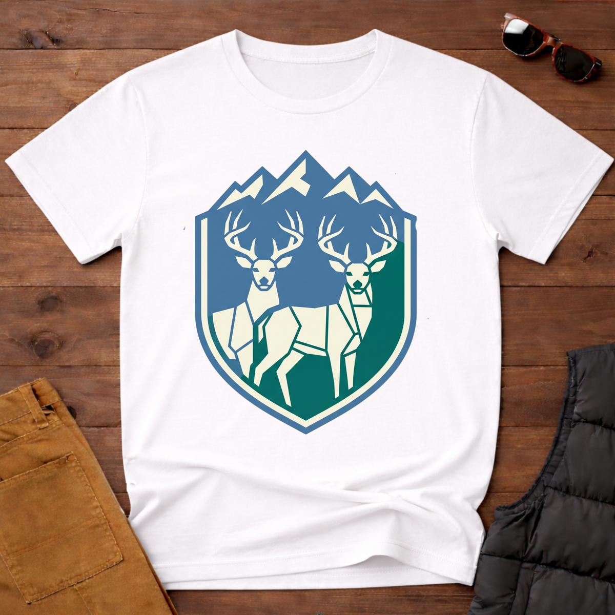 Geometric Deer Mountain Badge T-Shirt