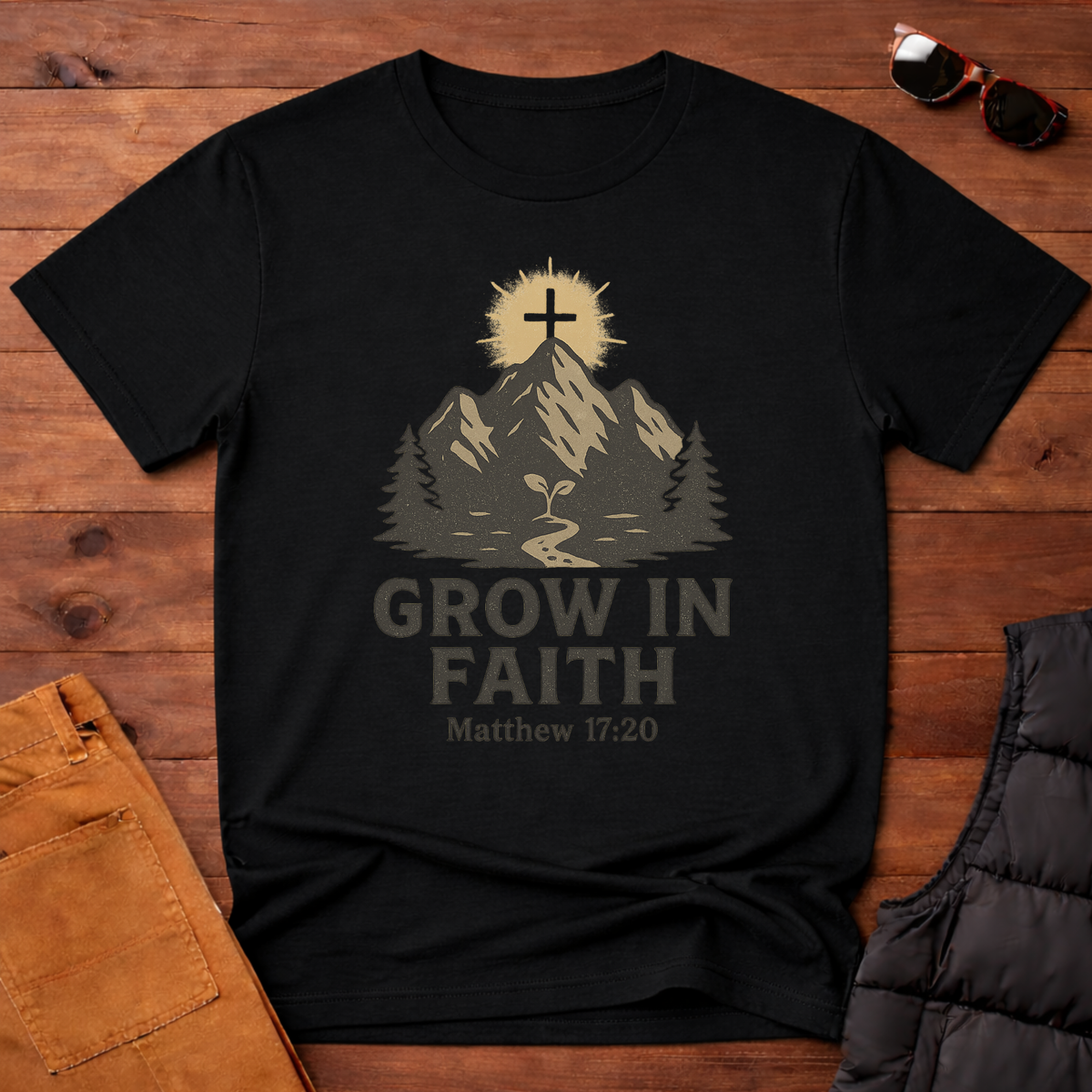 Grow in Faith- Matthew 17:20 Cross on the Mountain T-Shirt
