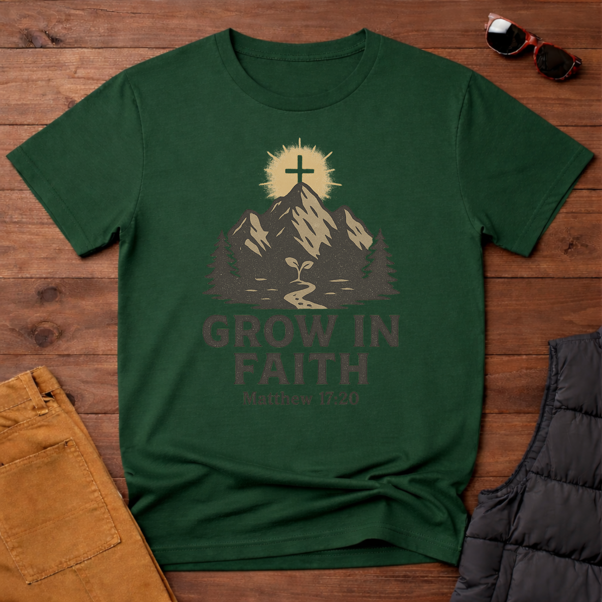 Grow in Faith- Matthew 17:20 Cross on the Mountain T-Shirt