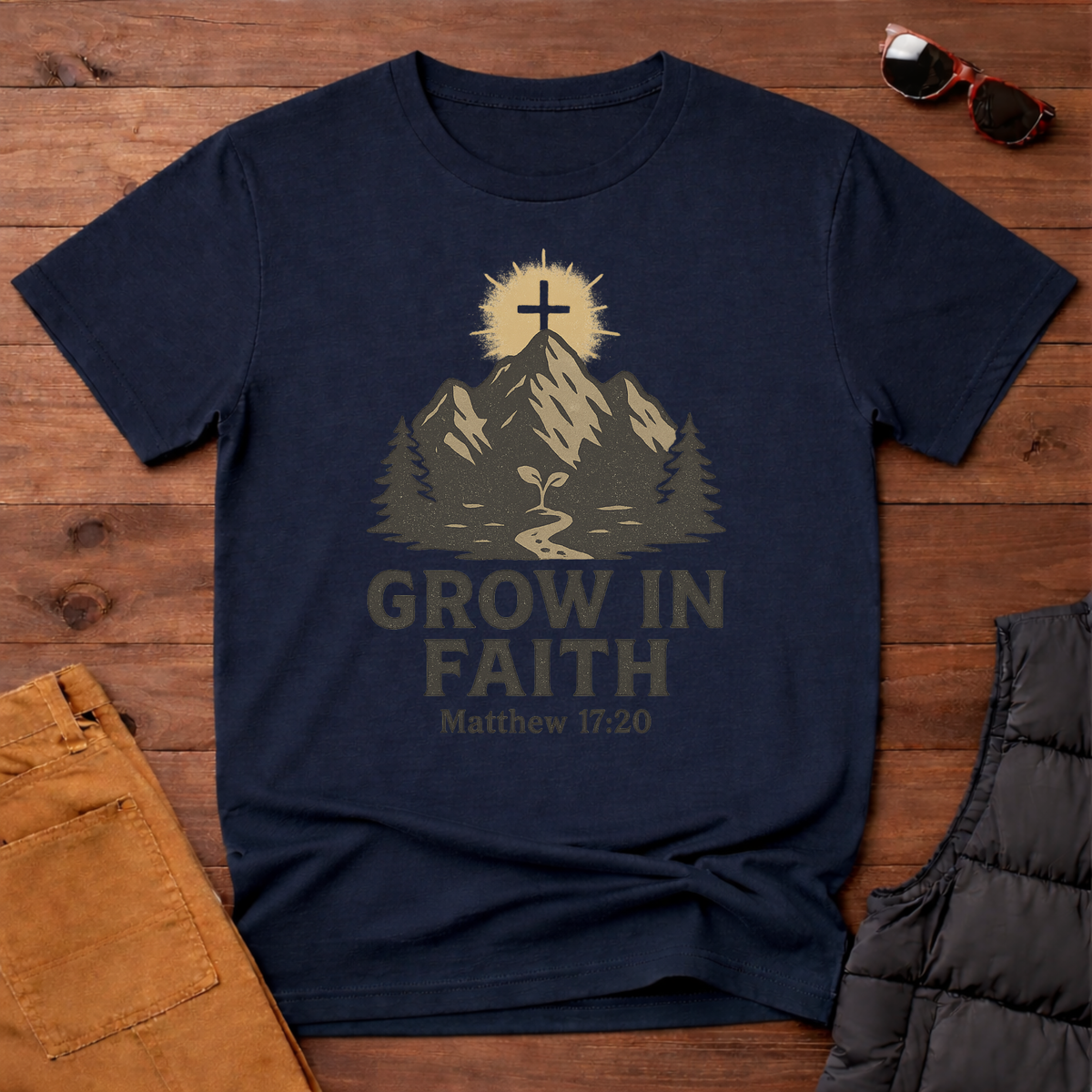 Grow in Faith- Matthew 17:20 Cross on the Mountain T-Shirt