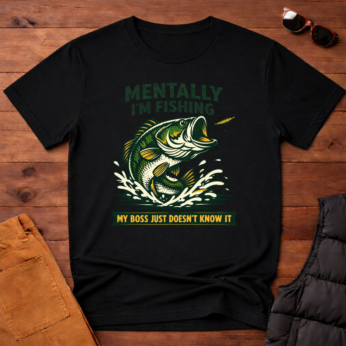 Hooked On Fishing Forced To Work Fishing T-Shirt