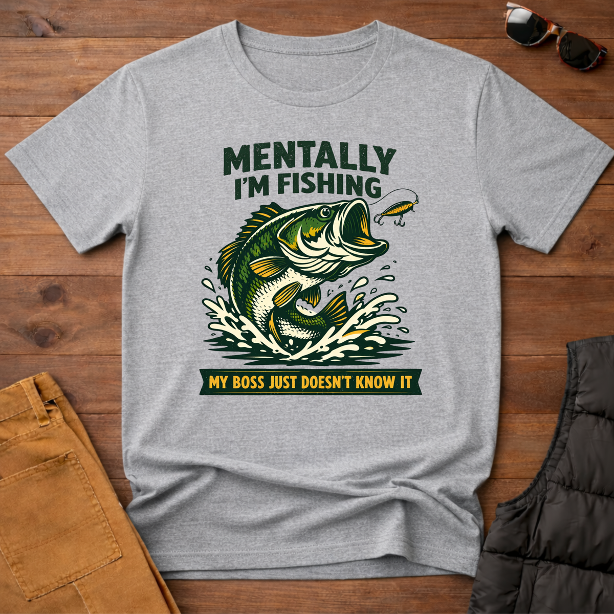 Hooked On Fishing Forced To Work Fishing T-Shirt