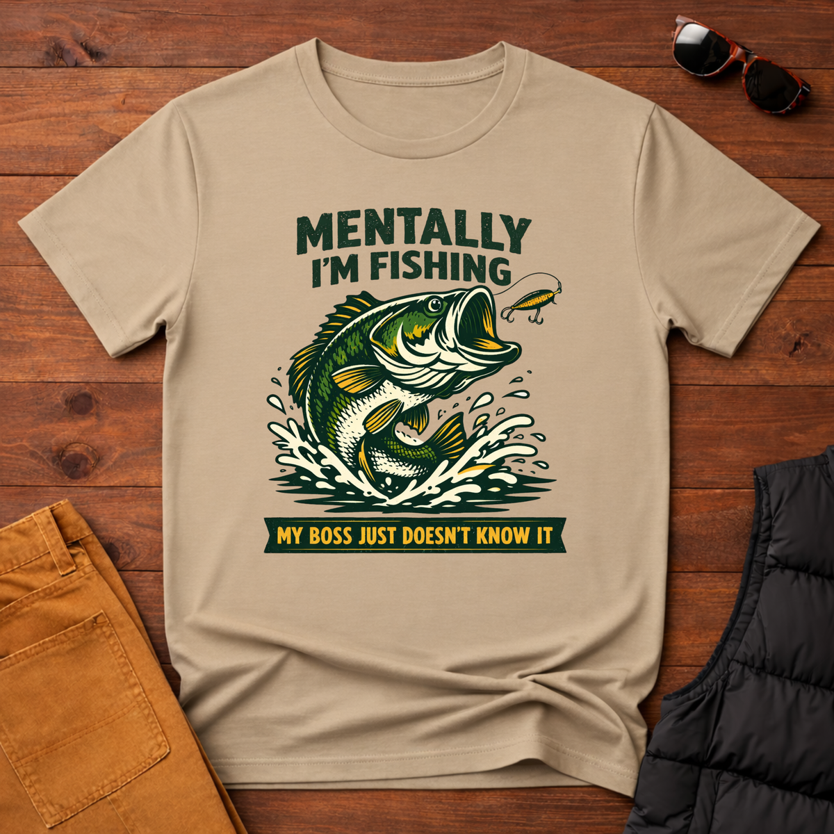 Hooked On Fishing Forced To Work Fishing T-Shirt