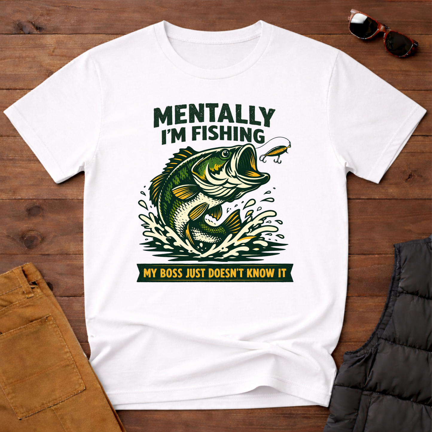 Hooked On Fishing Forced To Work Fishing T-Shirt