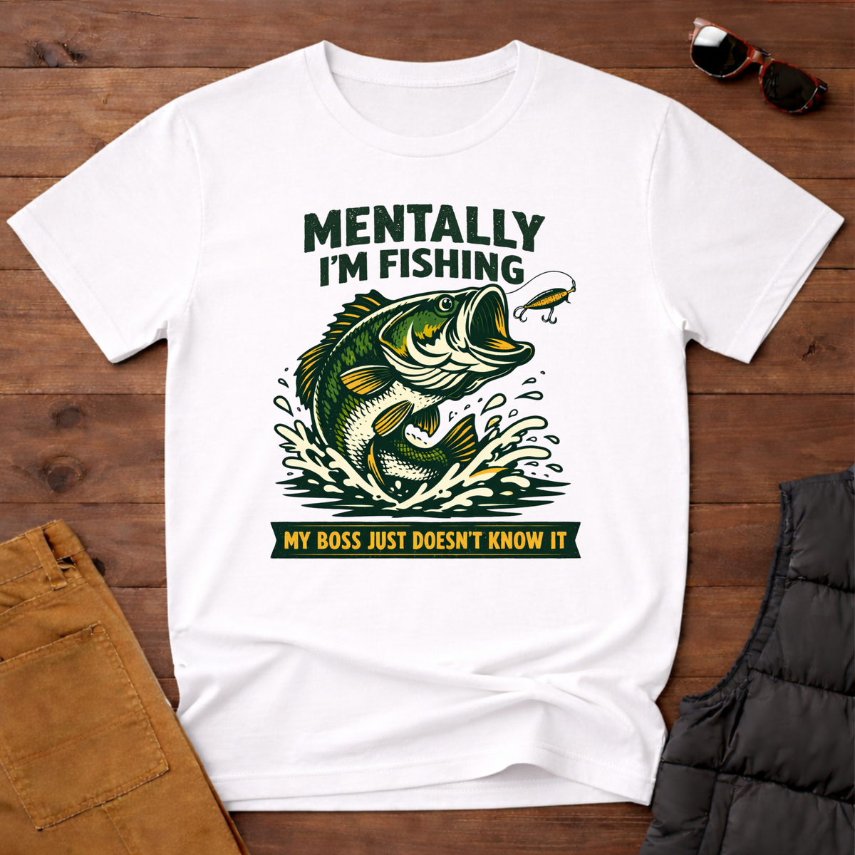 Hooked On Fishing Forced To Work Fishing T-Shirt