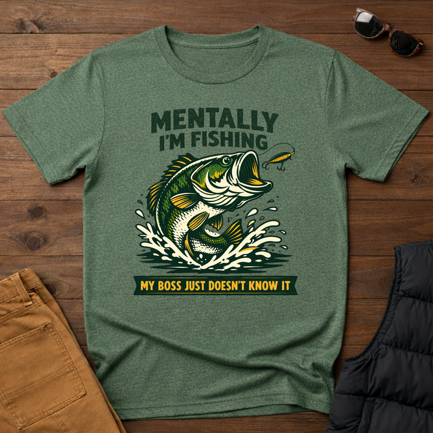 Hooked On Fishing Forced To Work Fishing T-Shirt