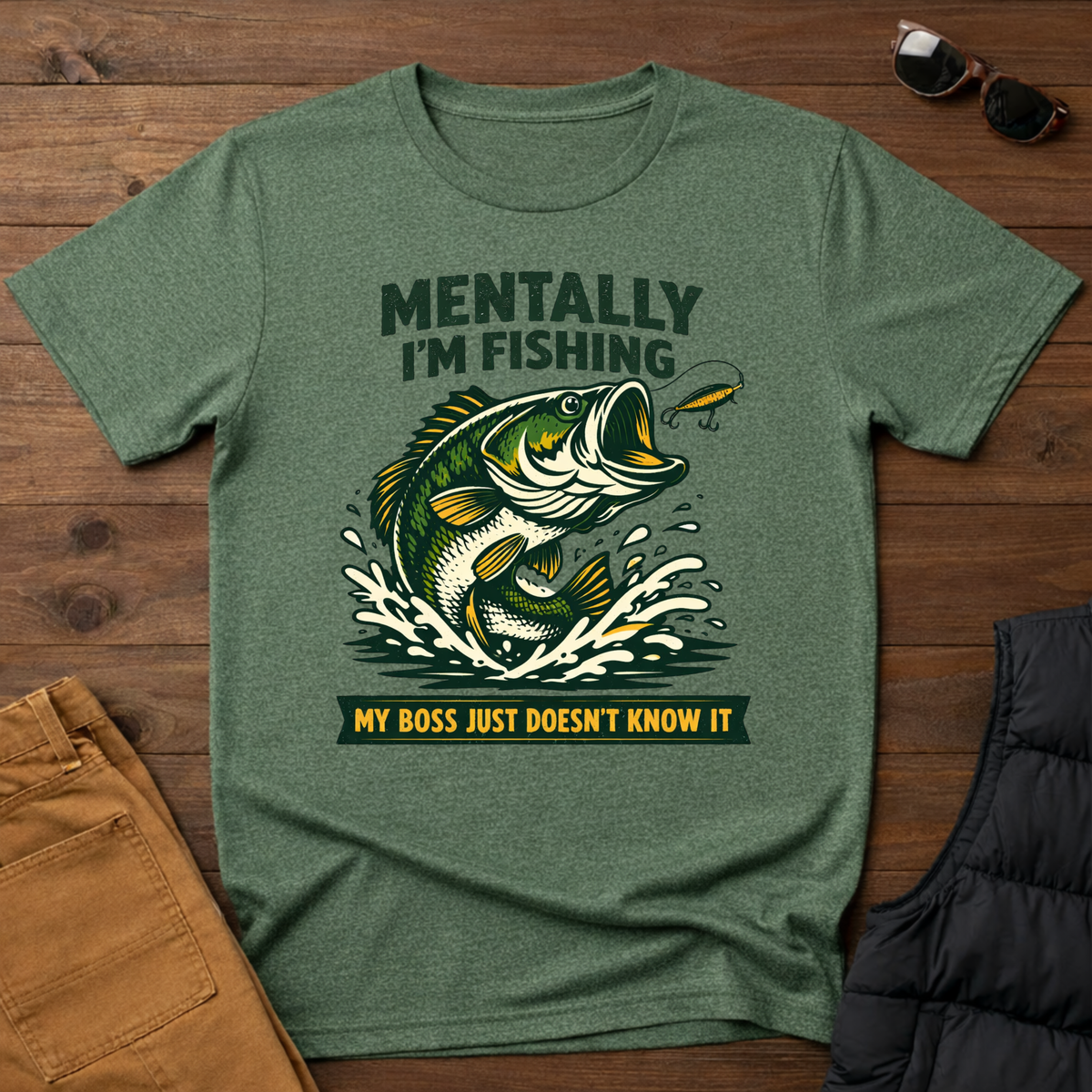 Hooked On Fishing Forced To Work Fishing T-Shirt