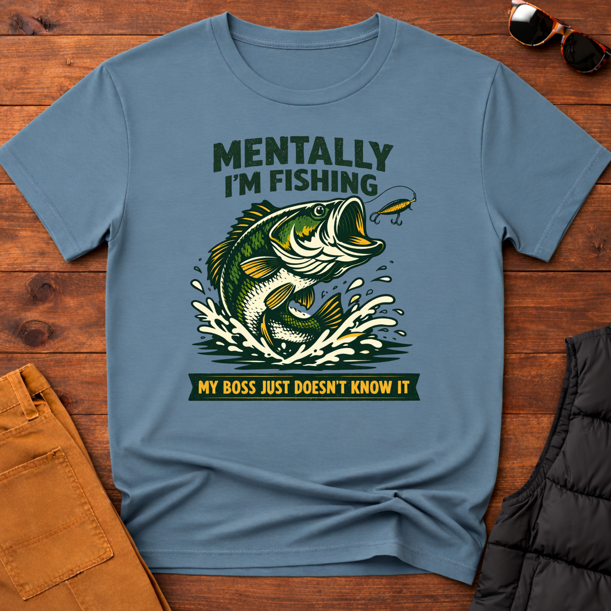 Hooked On Fishing Forced To Work Fishing T-Shirt