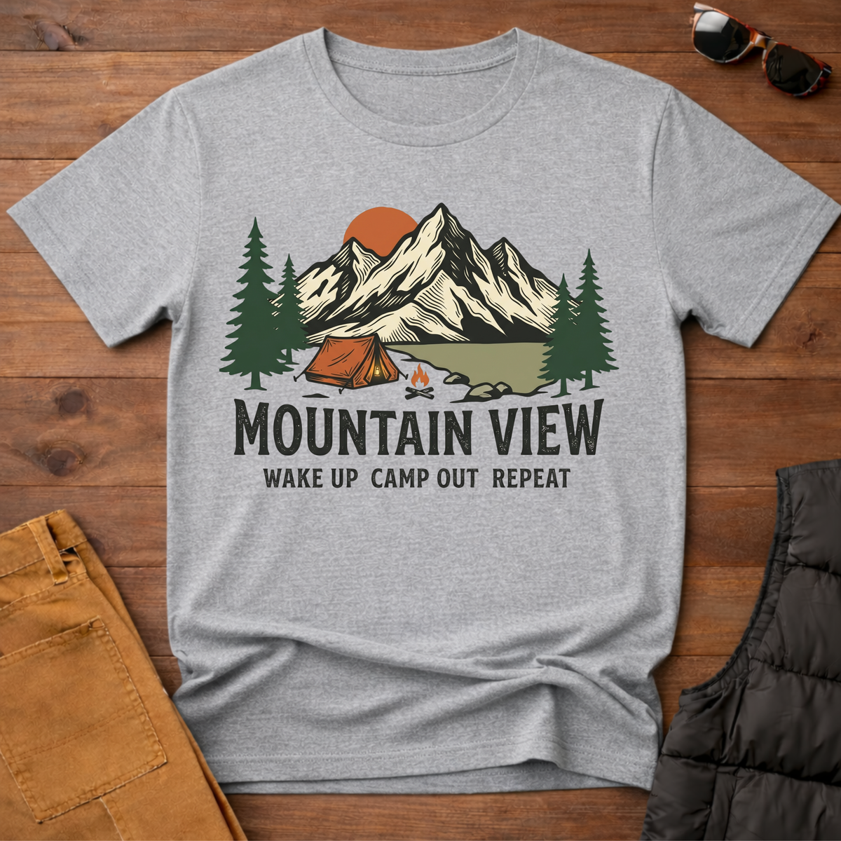 Mountain View / Wake Up Camp Out Repeat T Shirt