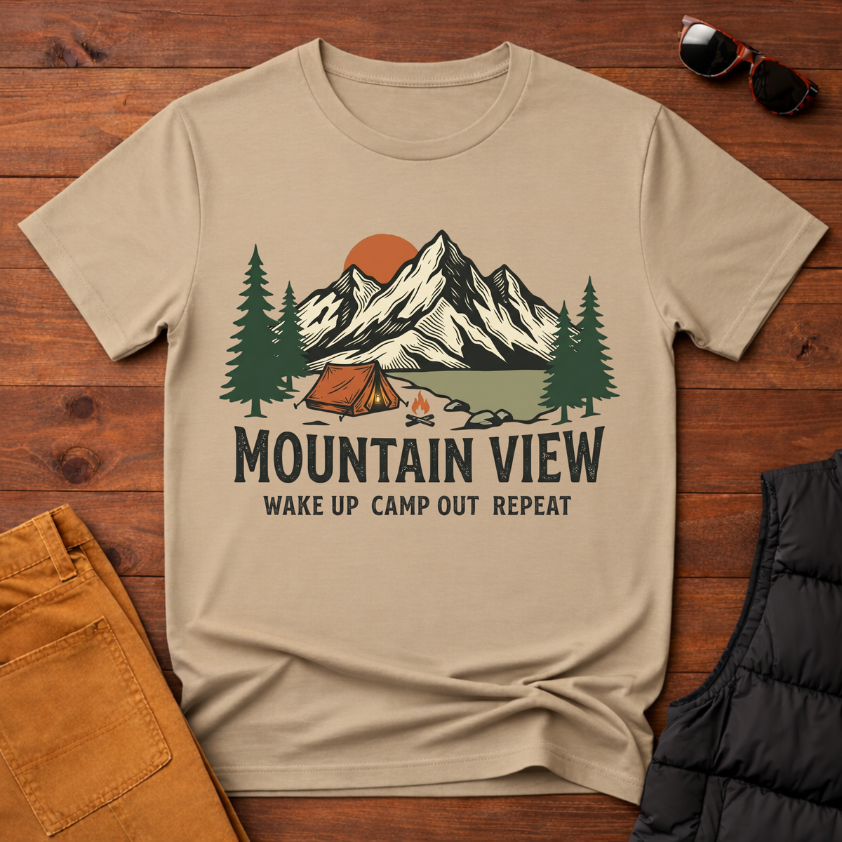 Mountain View / Wake Up Camp Out Repeat T Shirt