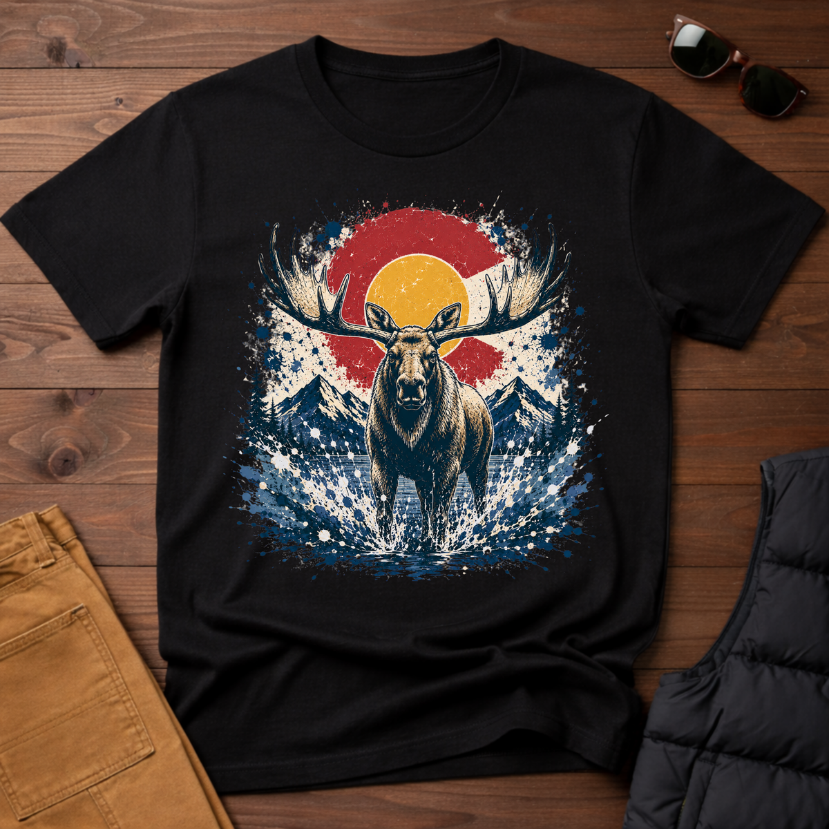 Moose Sunset Splatter T-Shirt