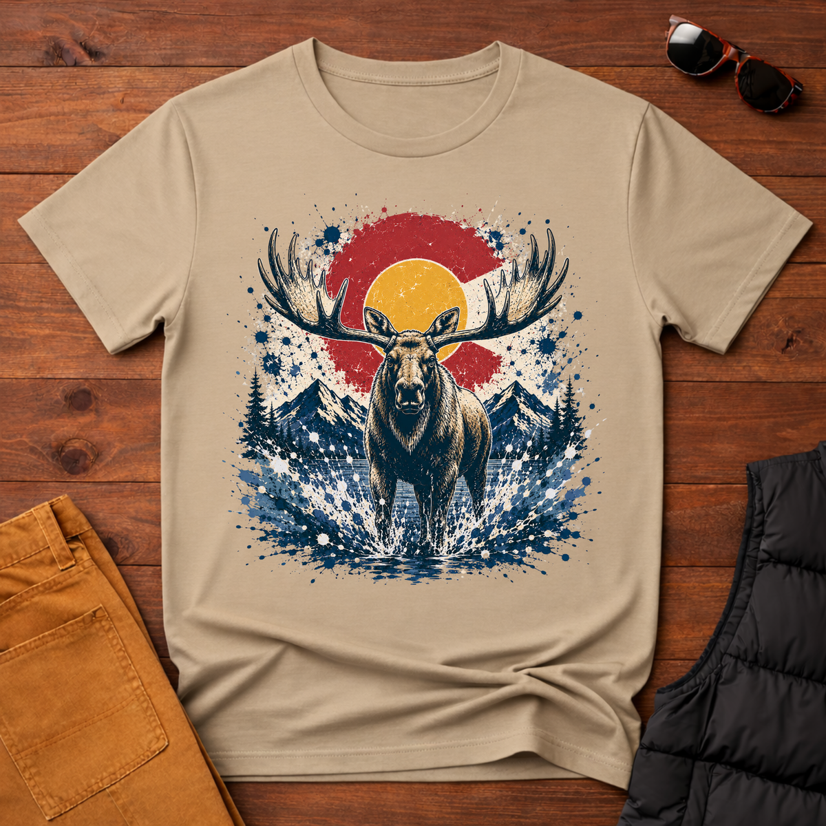 Moose Sunset Splatter T-Shirt