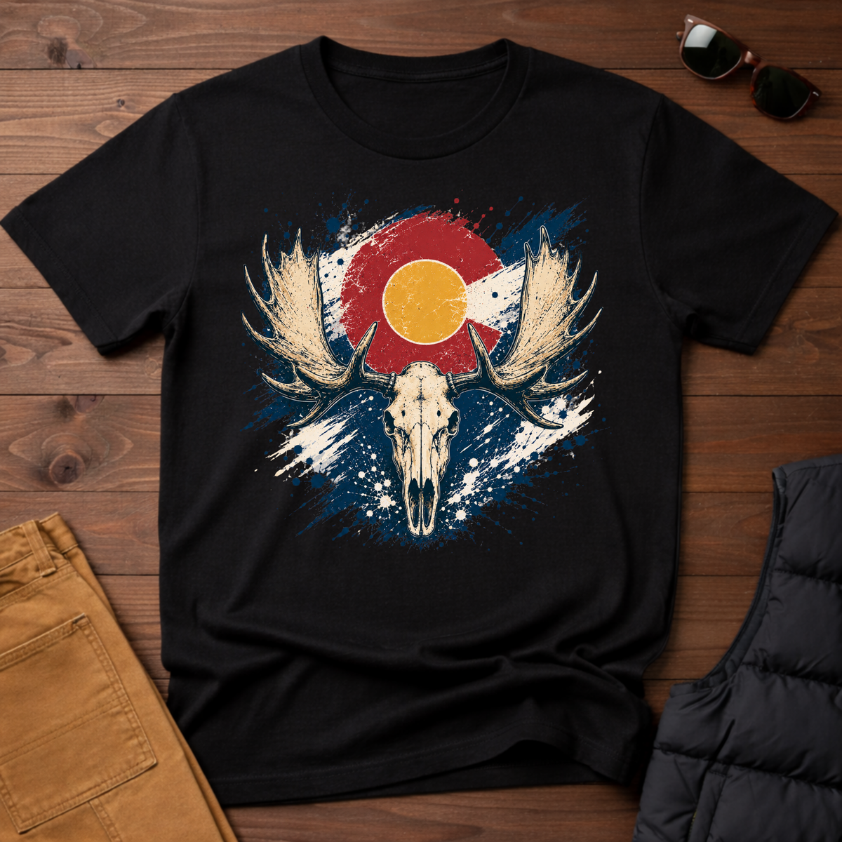 Moose Skull Sunset Splatter T-Shirt