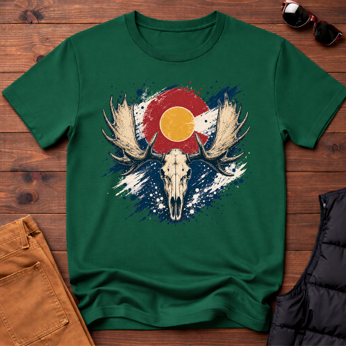 Moose Skull Sunset Splatter T-Shirt