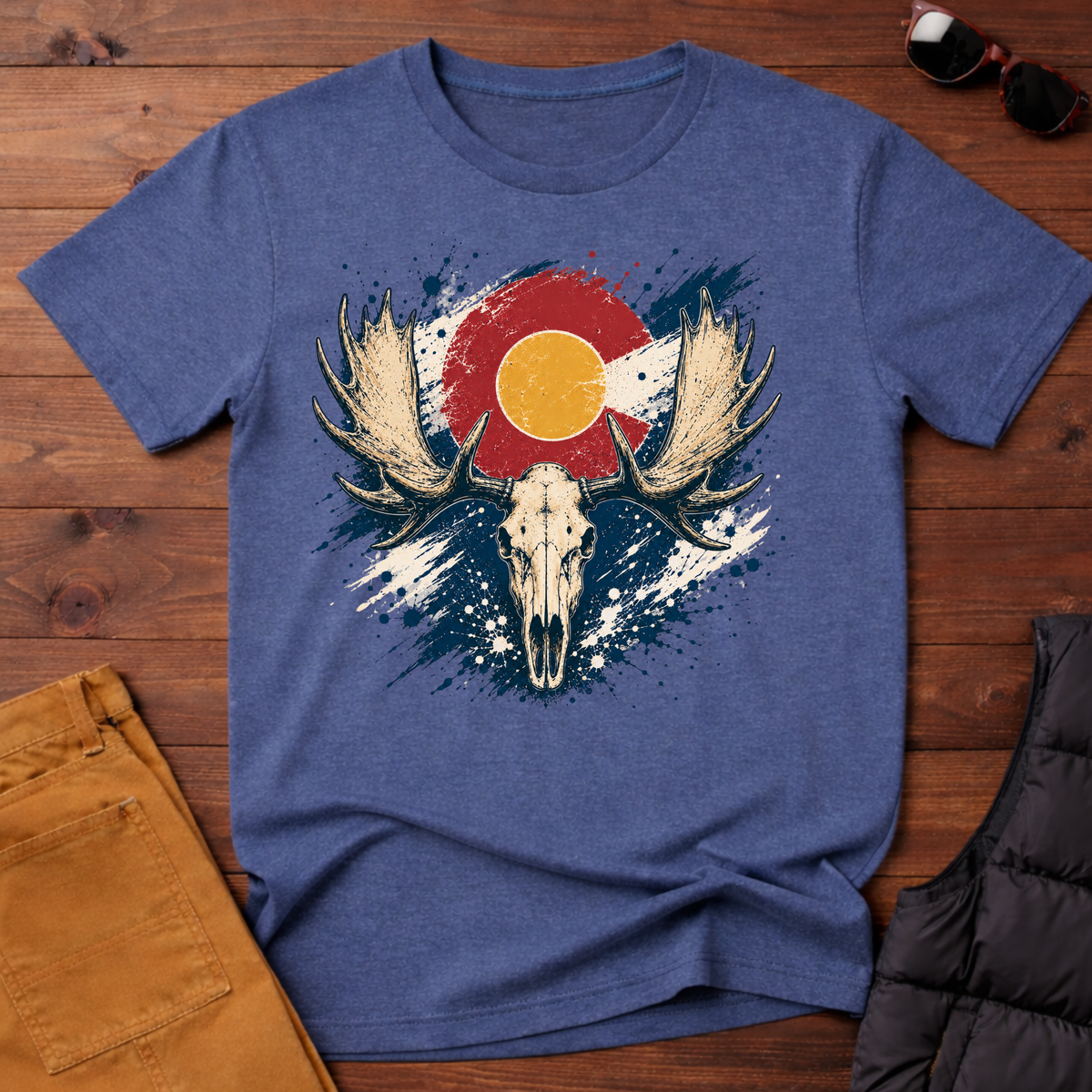 Moose Skull Sunset Splatter T-Shirt