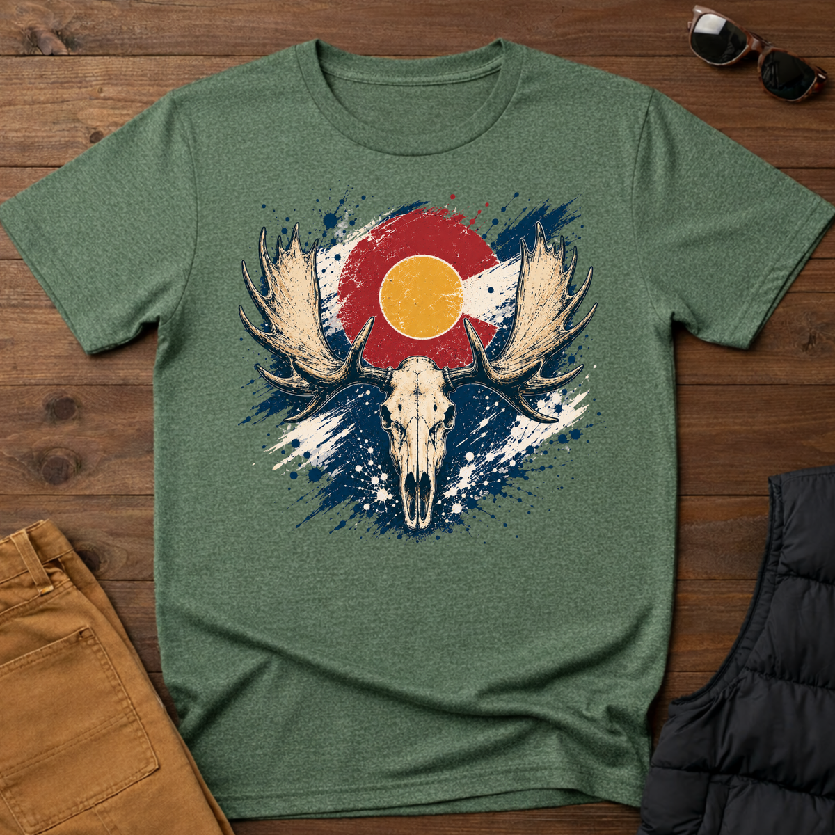 Moose Skull Sunset Splatter T-Shirt