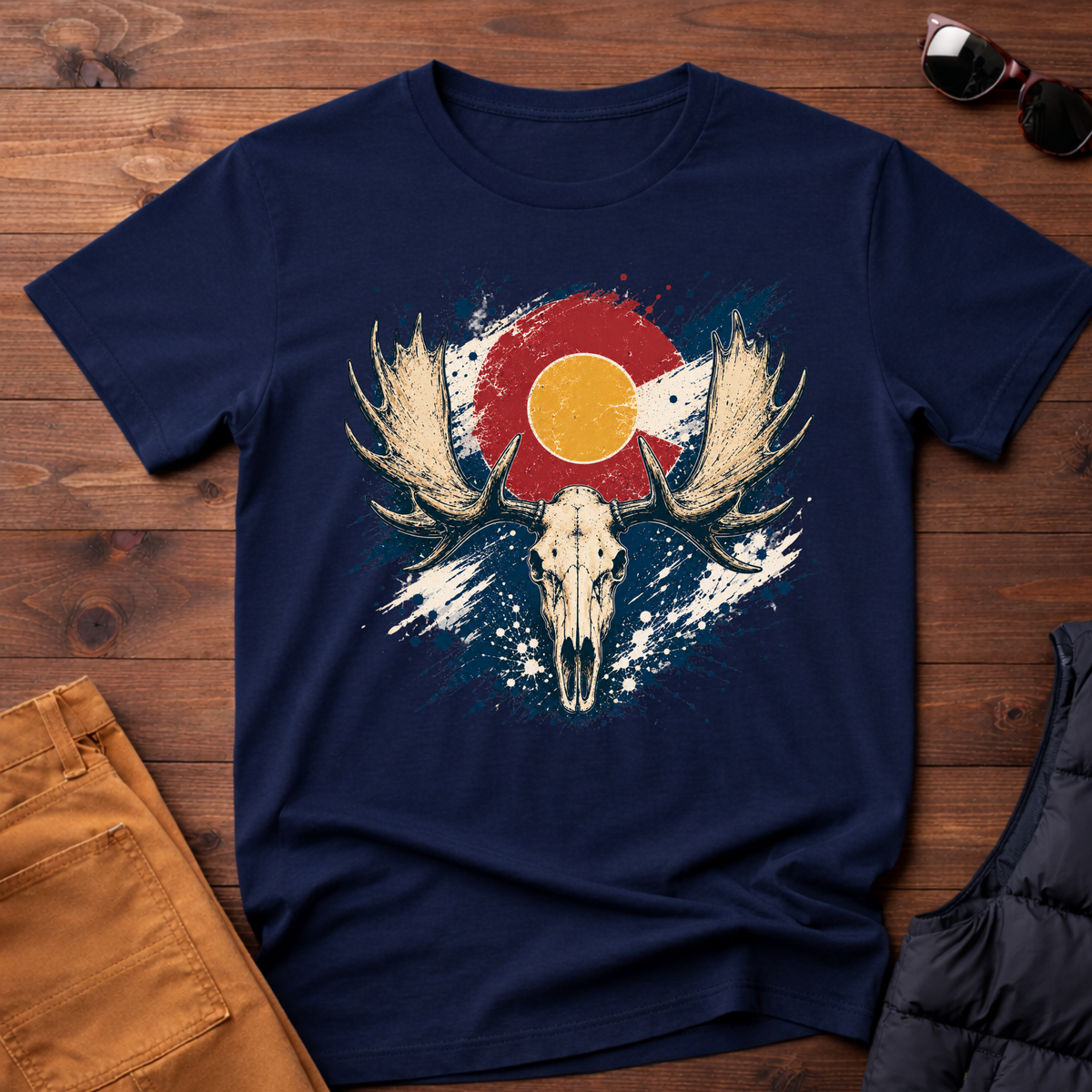 Moose Skull Sunset Splatter T-Shirt