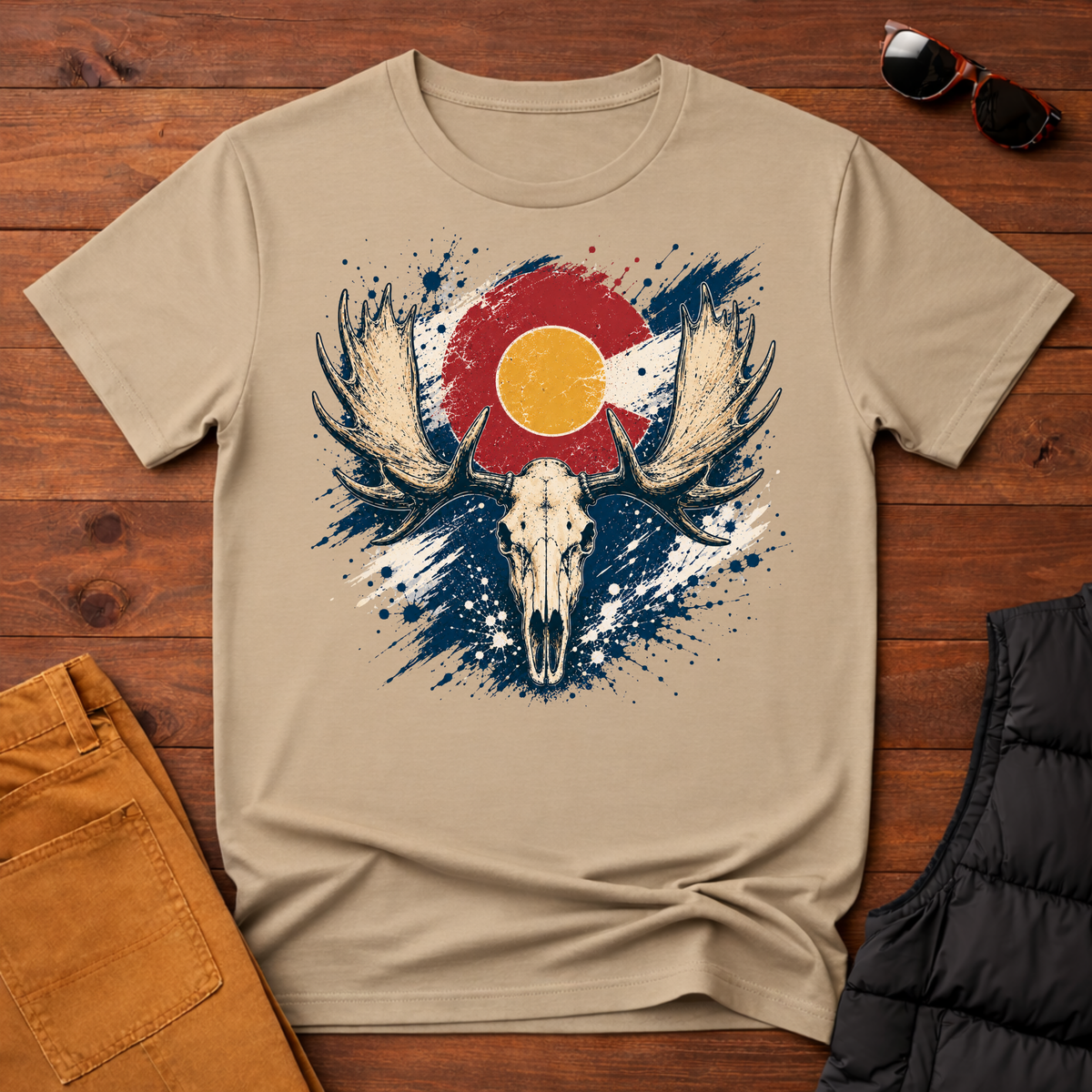 Moose Skull Sunset Splatter T-Shirt