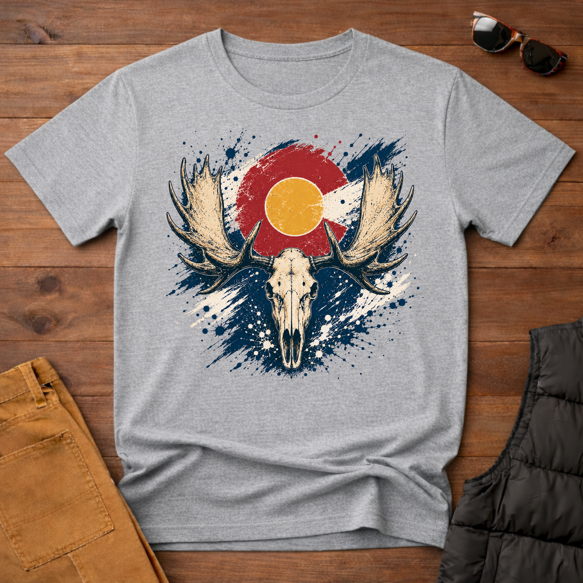 Moose Skull Sunset Splatter T-Shirt