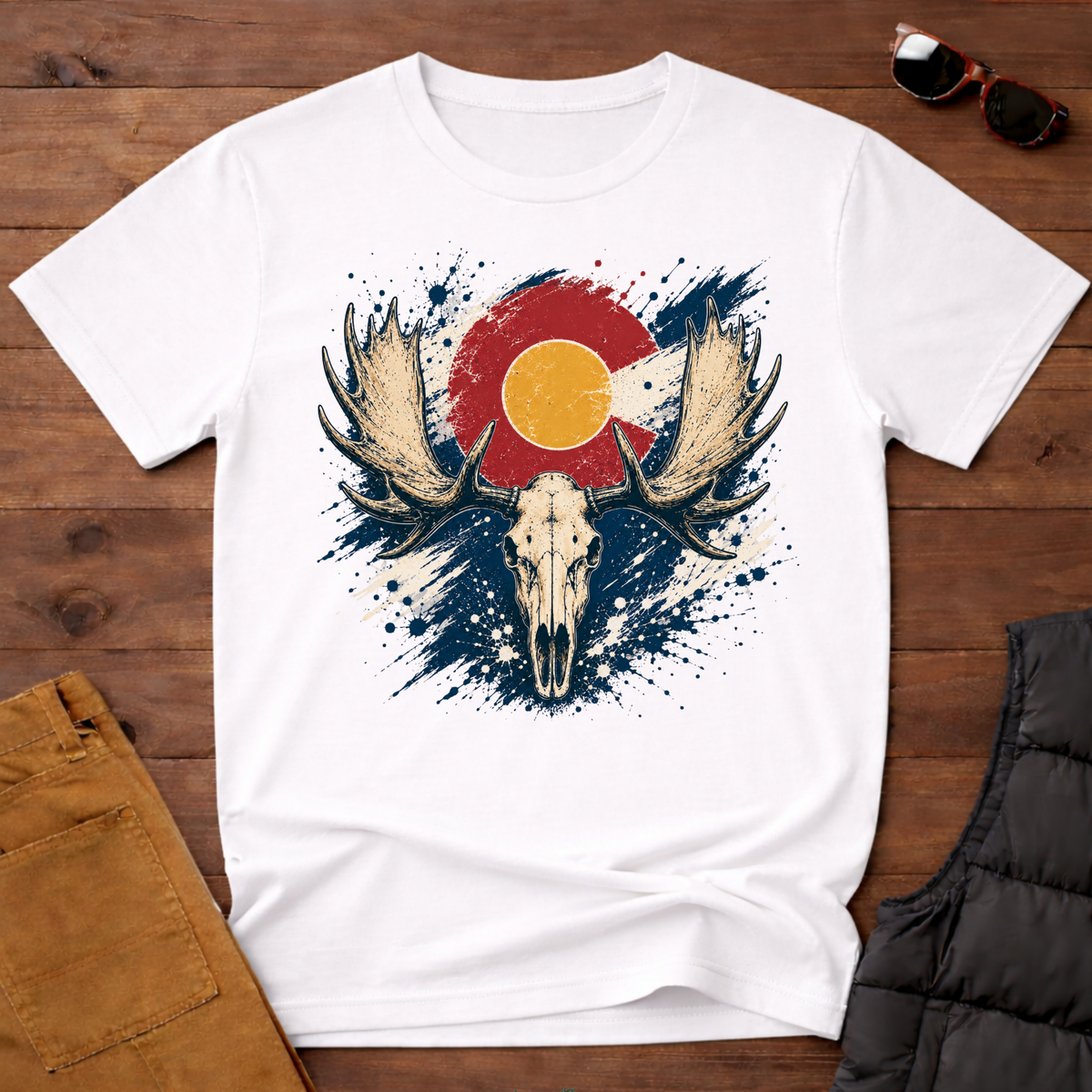 Moose Skull Sunset Splatter T-Shirt