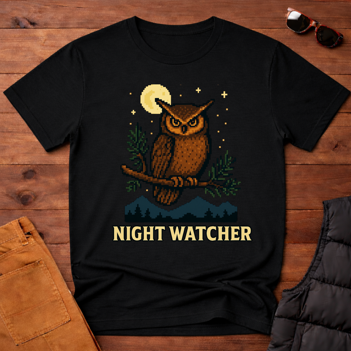 Owl 8 Bit Night Watcher T-shirt