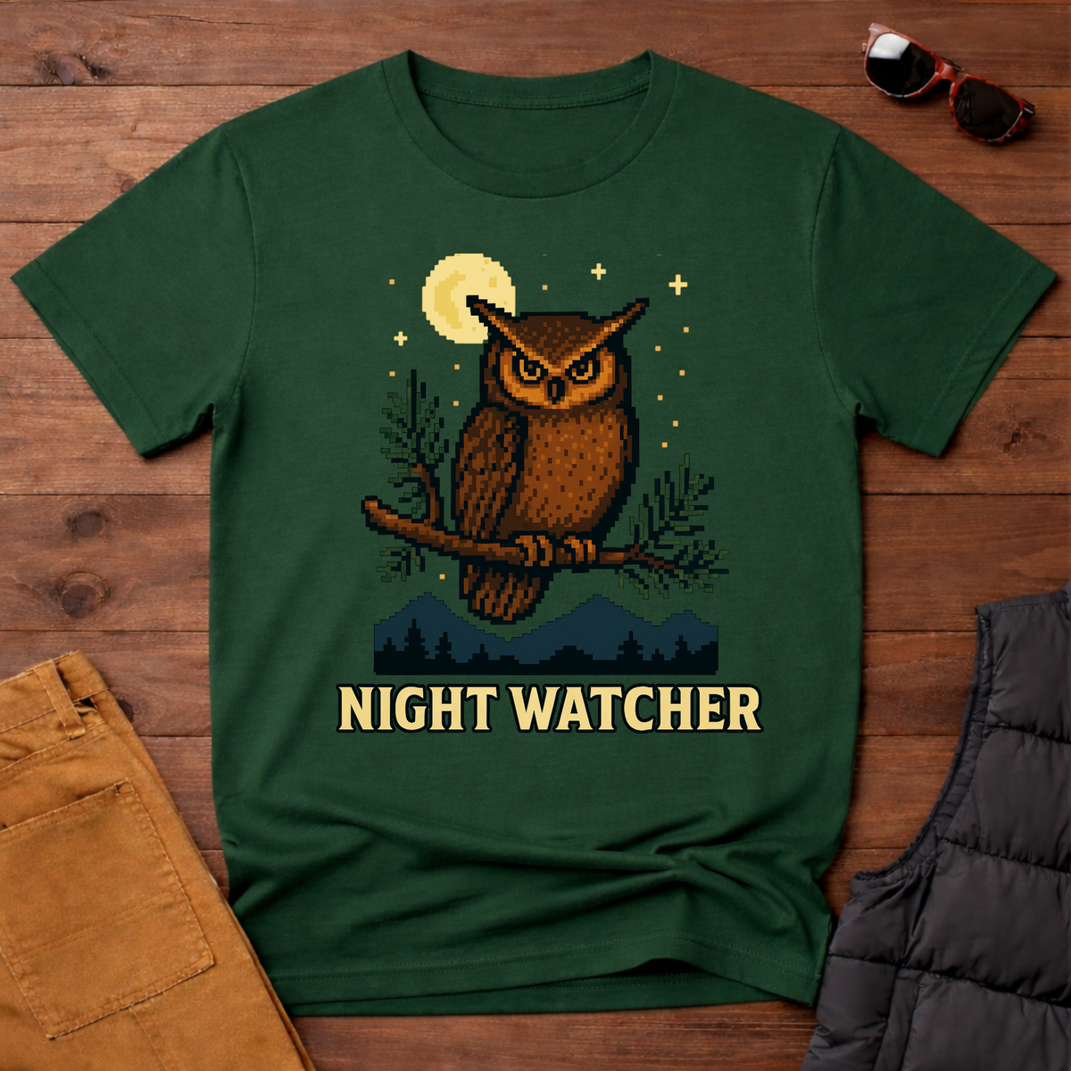 Owl 8 Bit Night Watcher T-shirt