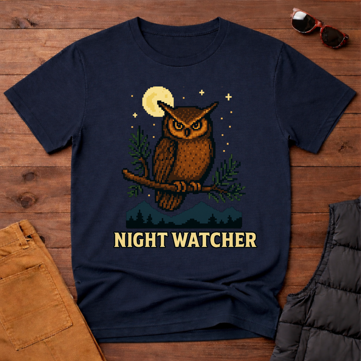 Owl 8 Bit Night Watcher T-shirt