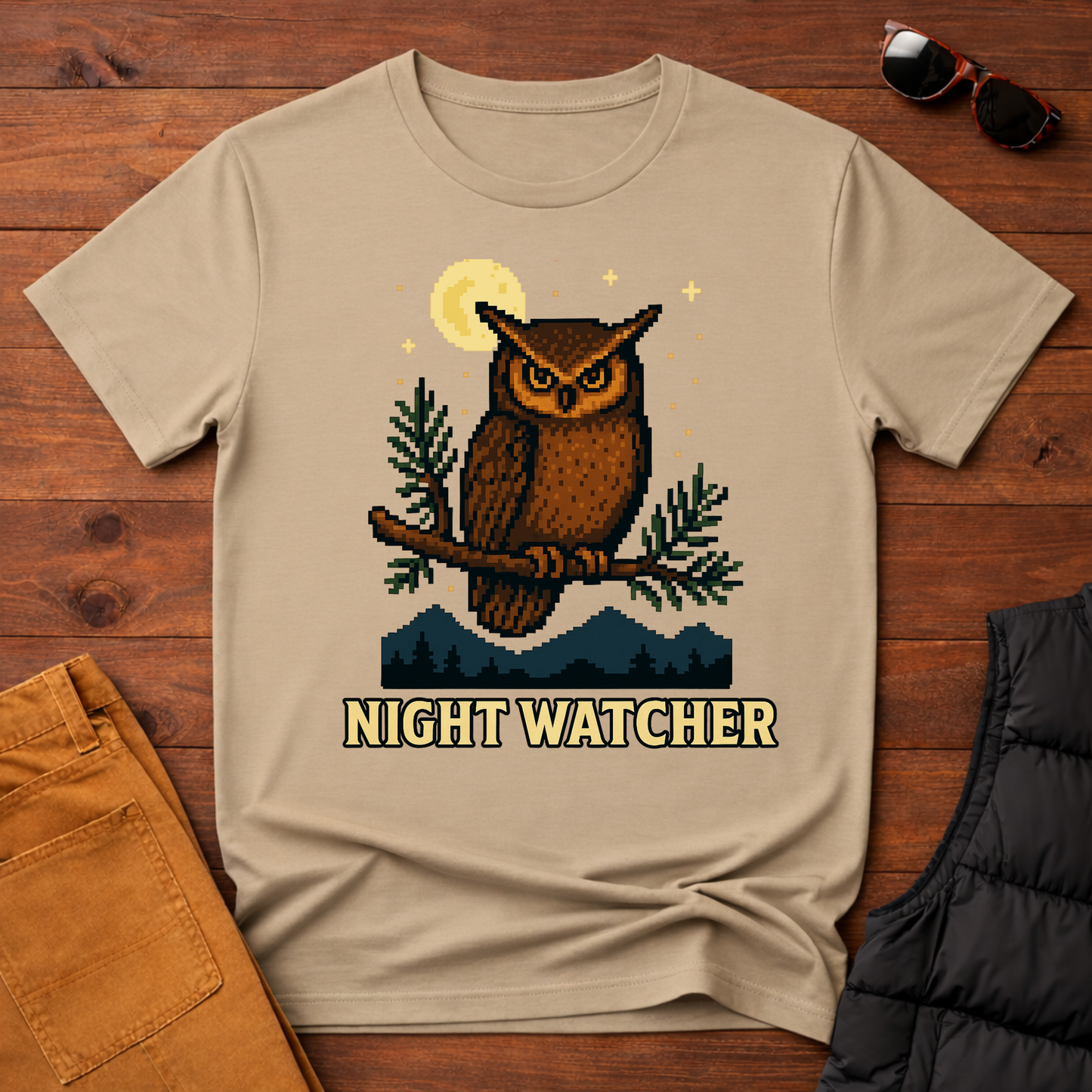 Owl 8 Bit Night Watcher T-shirt