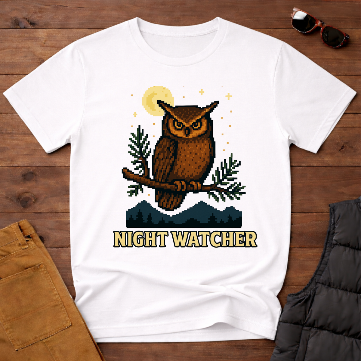 Owl 8 Bit Night Watcher T-shirt