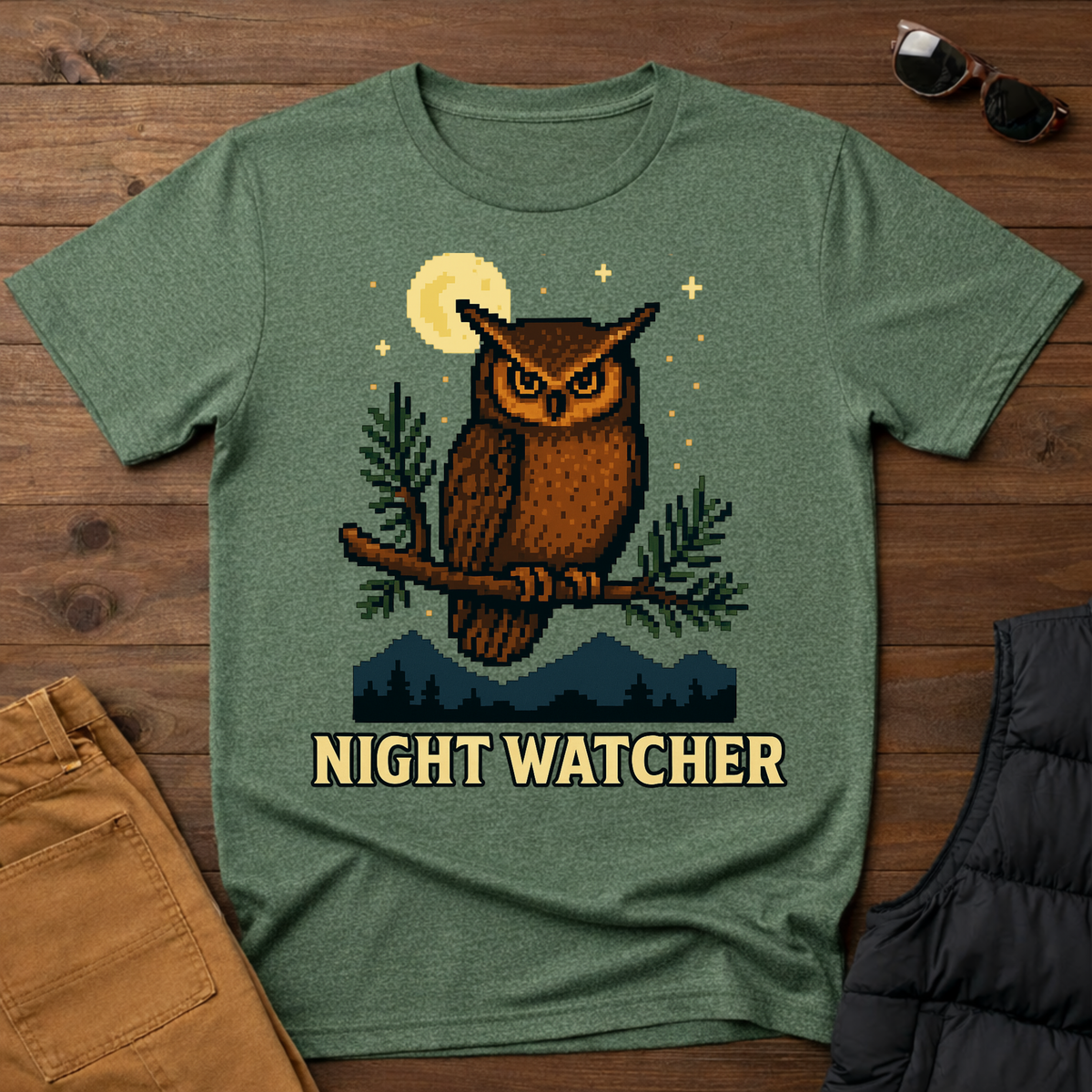 Owl 8 Bit Night Watcher T-shirt
