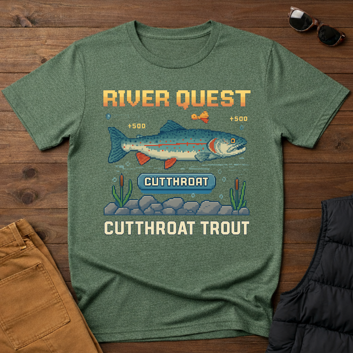 8-Bit Cutthroat Trout River Quest T-Shirt