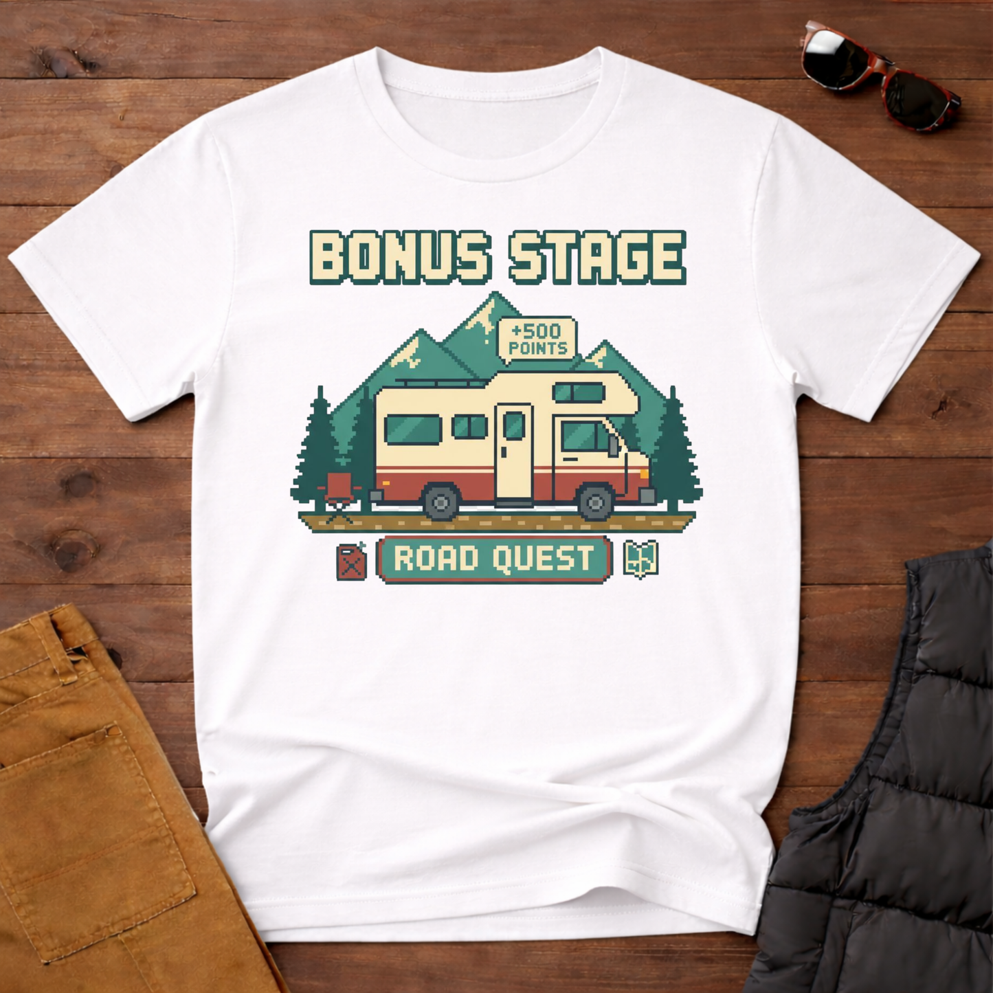 8-Bit RV Bonus Stage Road Quest T-Shirt | Yampa Roots