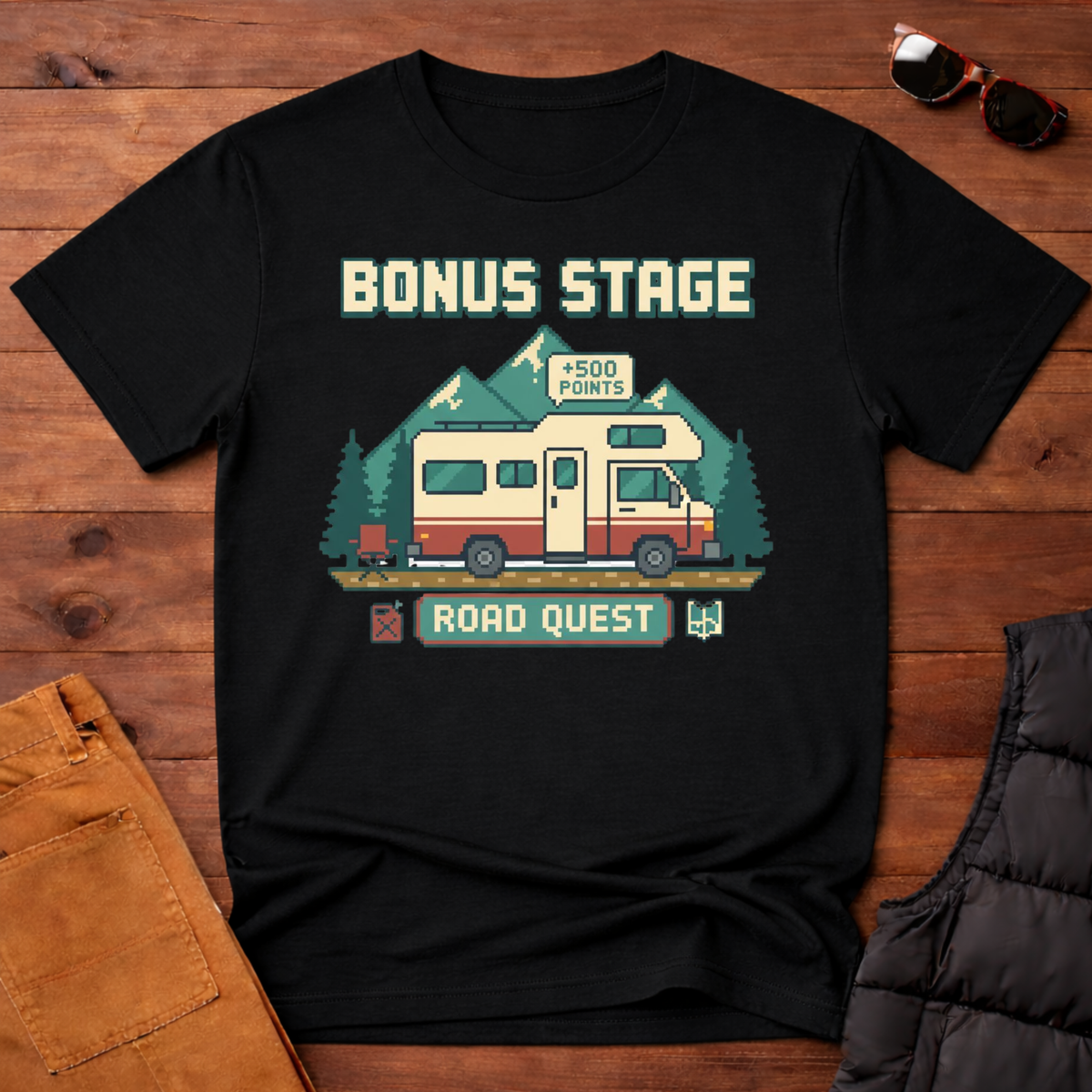 8-Bit RV Bonus Stage Road Quest T-Shirt