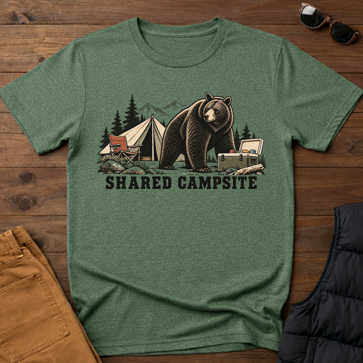Shared Campsite T-Shirt — Funny Bear Camping Graphic Tee