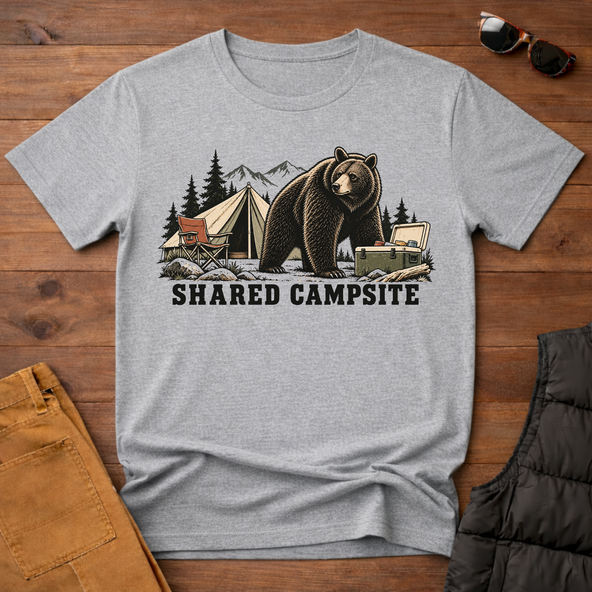 Shared Campsite T-Shirt — Funny Bear Camping Graphic Tee