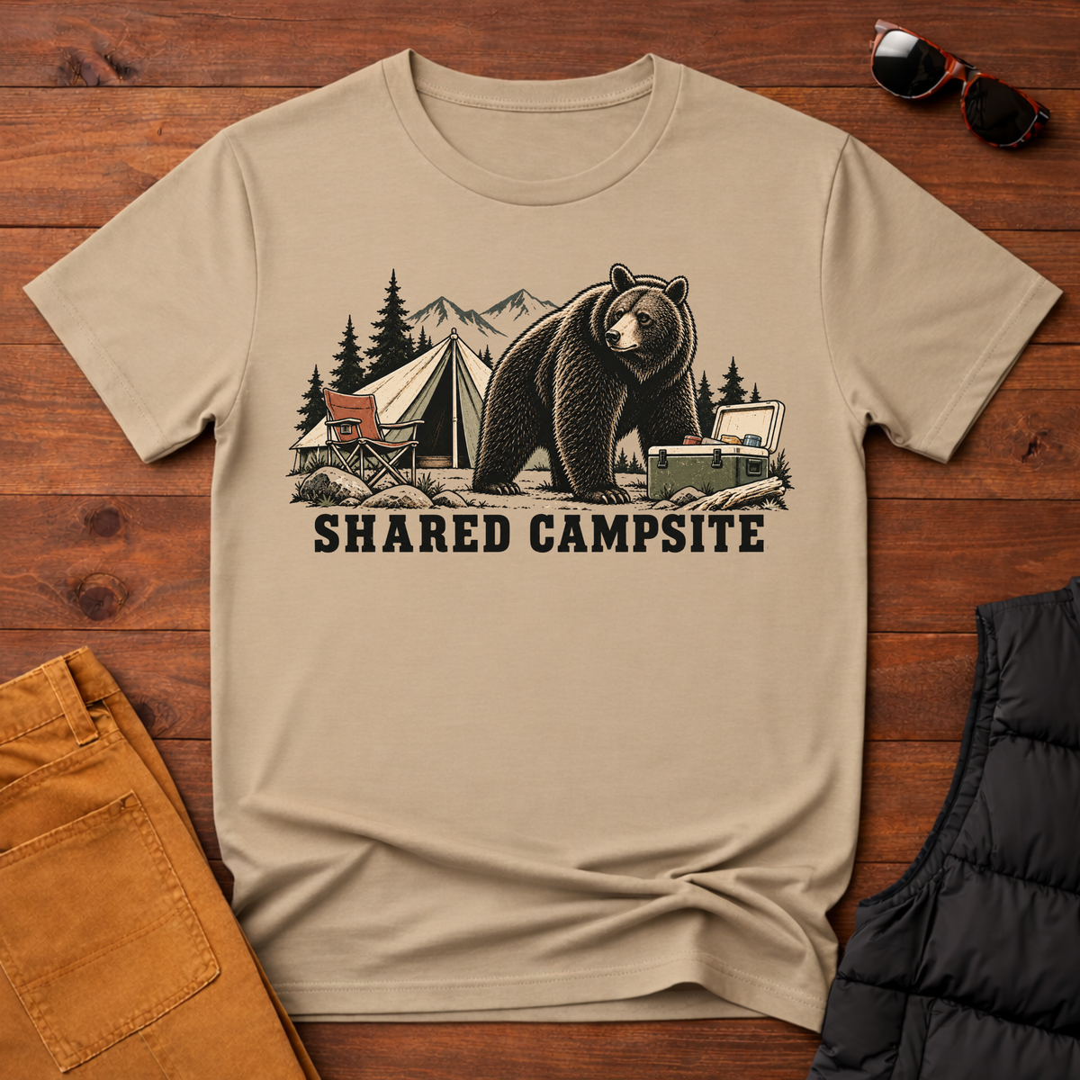 Shared Campsite T-Shirt — Funny Bear Camping Graphic Tee