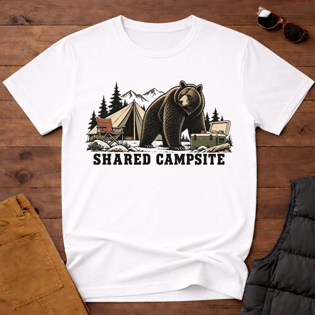 Shared Campsite T-Shirt — Funny Bear Camping Graphic Tee