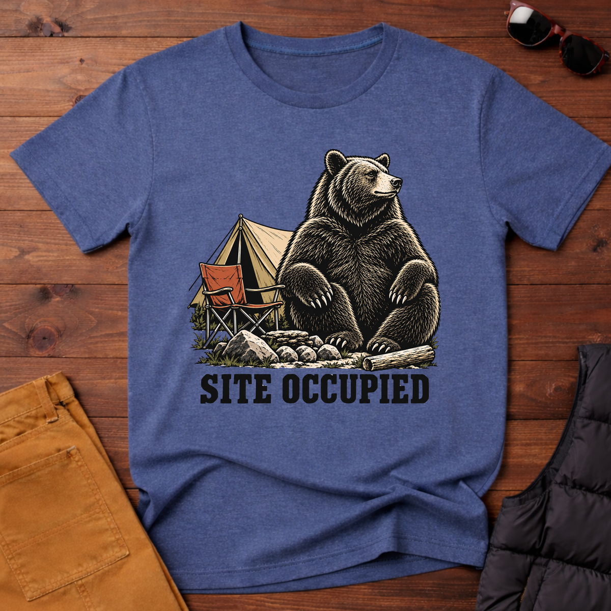 T-Shirt — 'Site Occupied' Camping Bear Graphic Tee