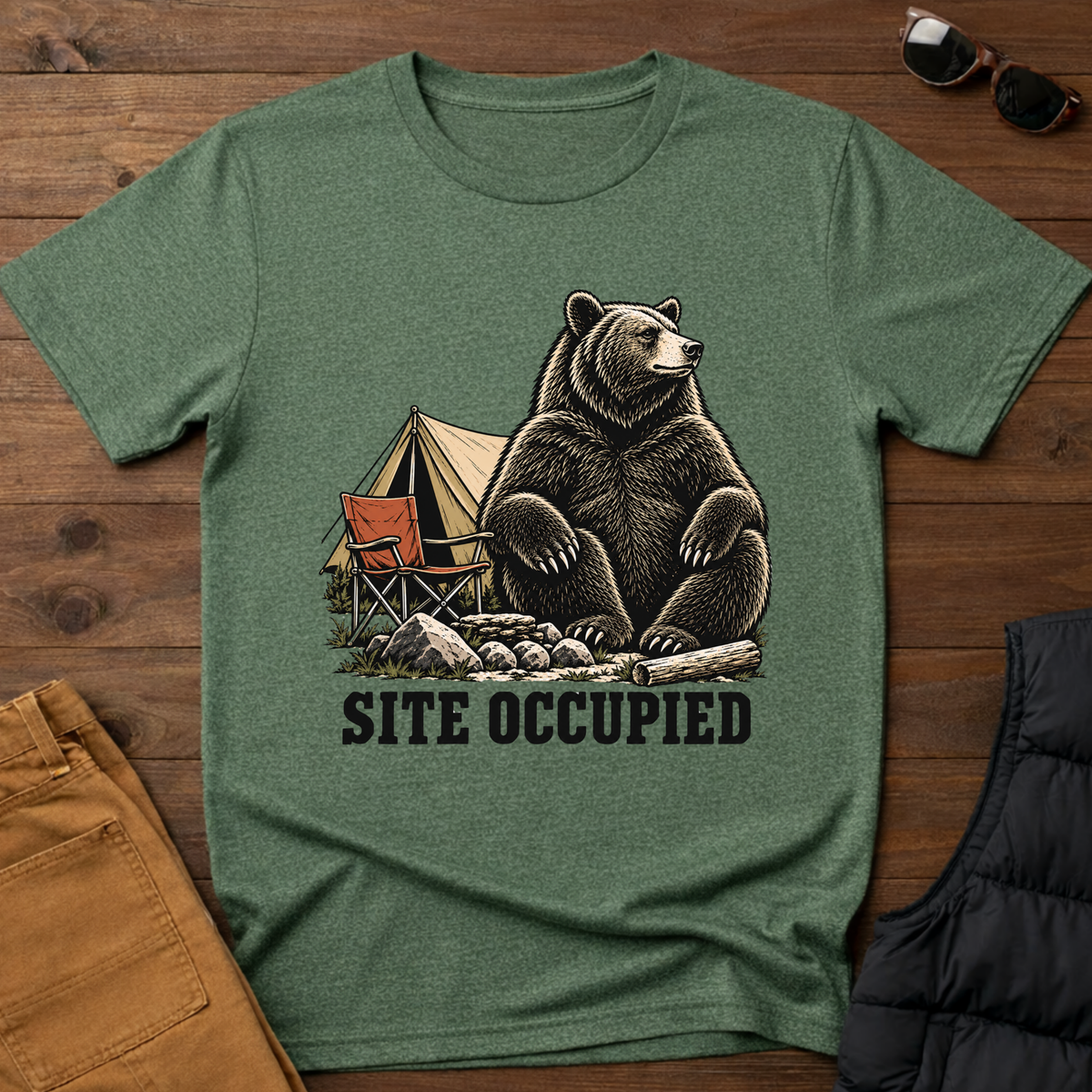 T-Shirt — 'Site Occupied' Camping Bear Graphic Tee