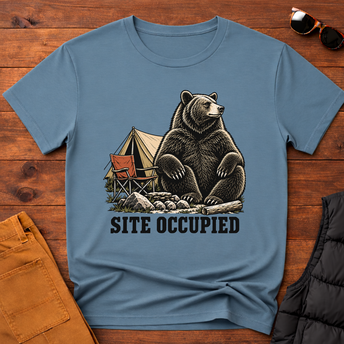 T-Shirt — 'Site Occupied' Camping Bear Graphic Tee
