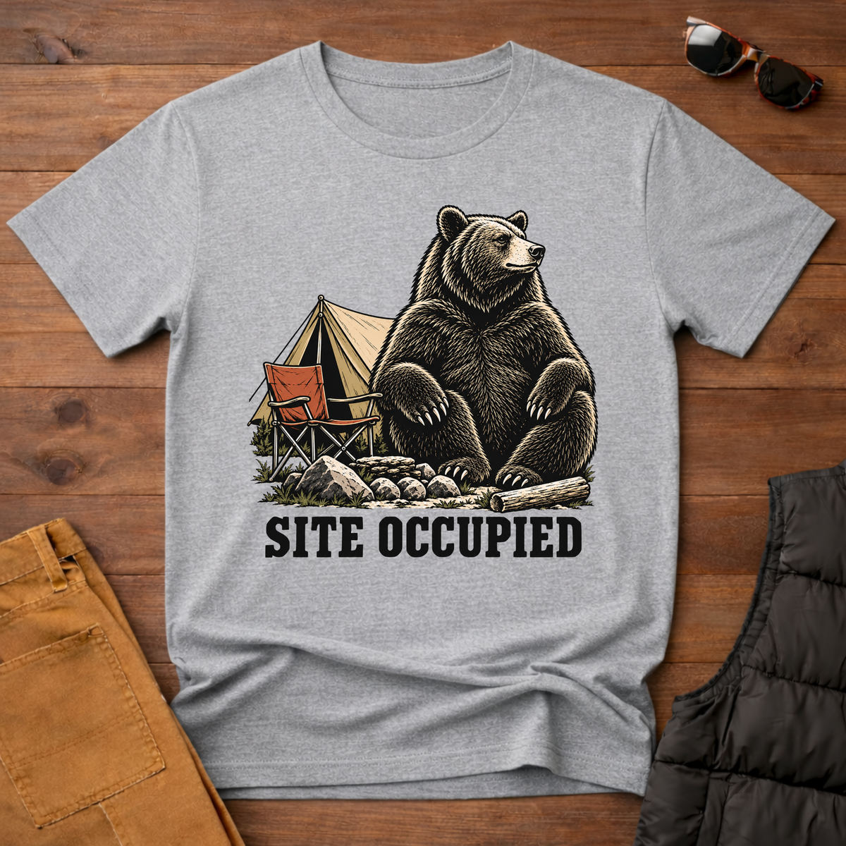 T-Shirt — 'Site Occupied' Camping Bear Graphic Tee