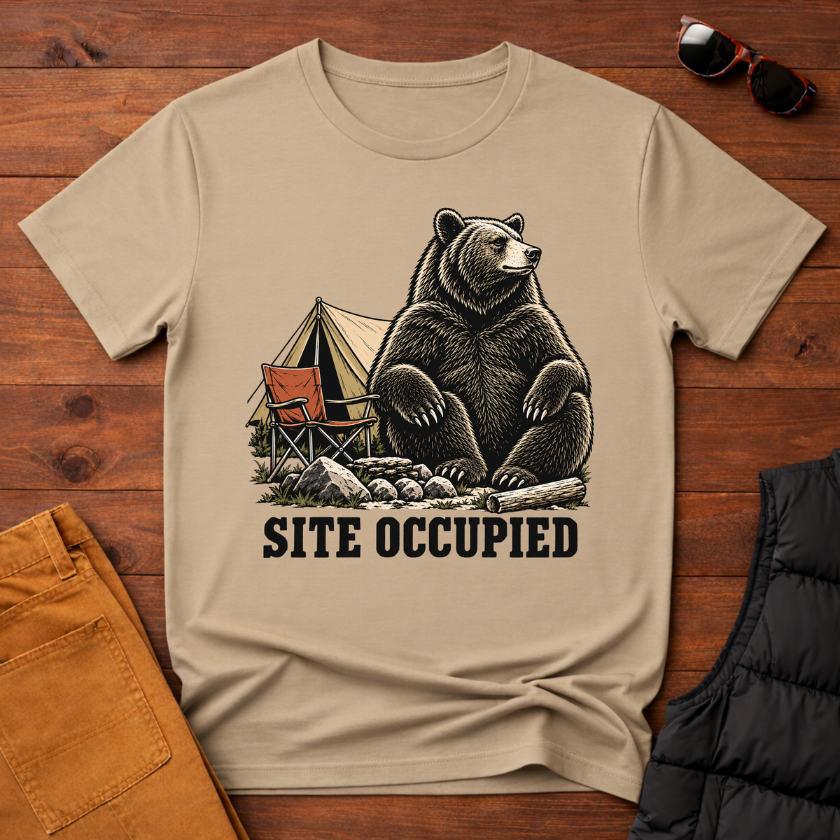T-Shirt — 'Site Occupied' Camping Bear Graphic Tee