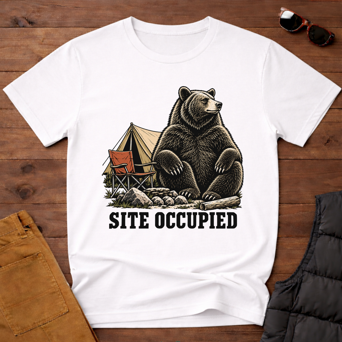 T-Shirt — 'Site Occupied' Camping Bear Graphic Tee